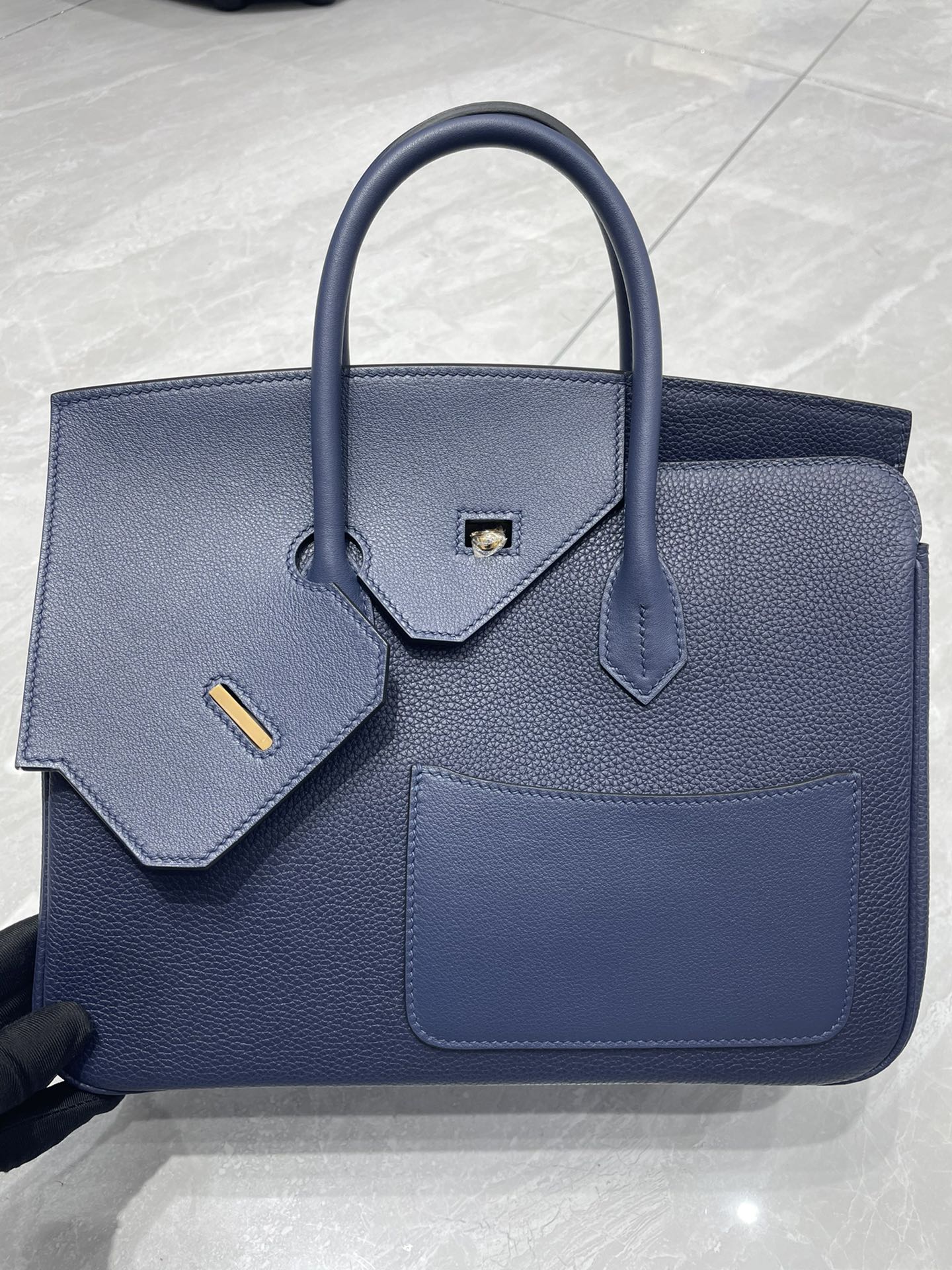 Hermes Birkin 30CM Swift and Togo Leather Handbag Dark Blue